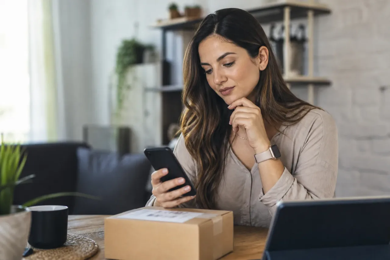 Pessoa verificando taxas de compra internacional no celular