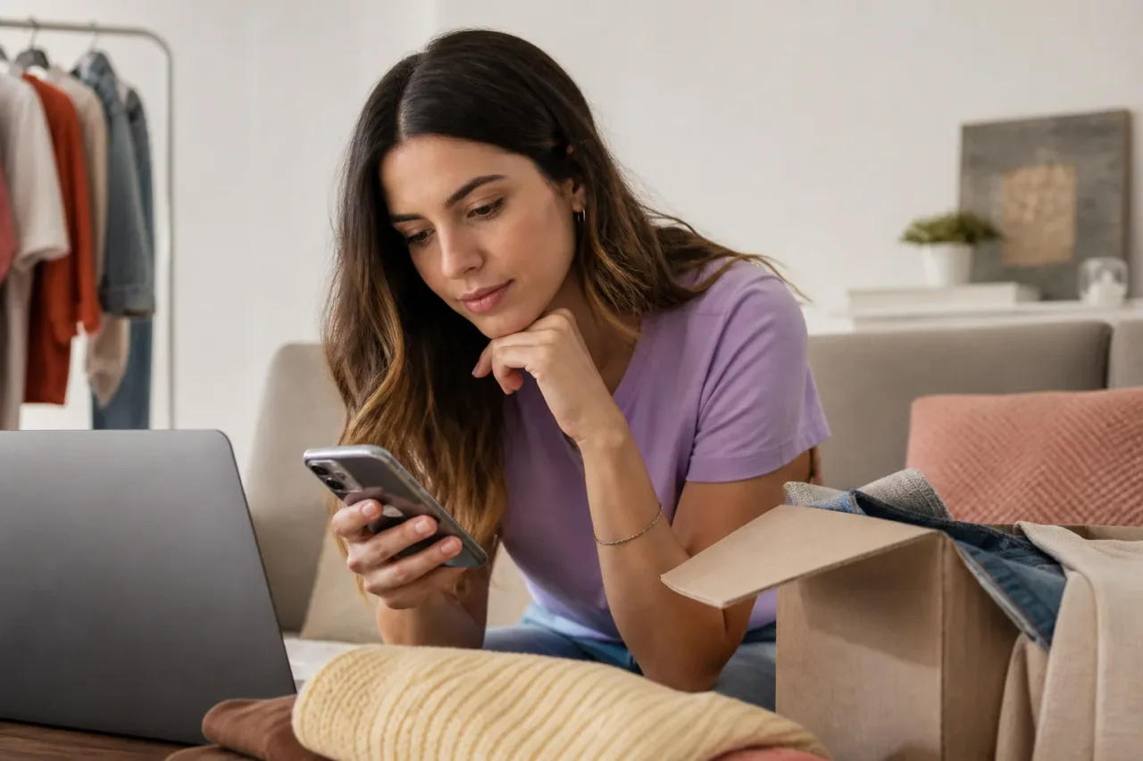 Pessoa verificando cupom de influenciador no celular