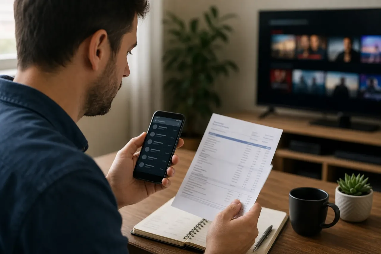 Pessoa verificando cobrança duplicada de streaming