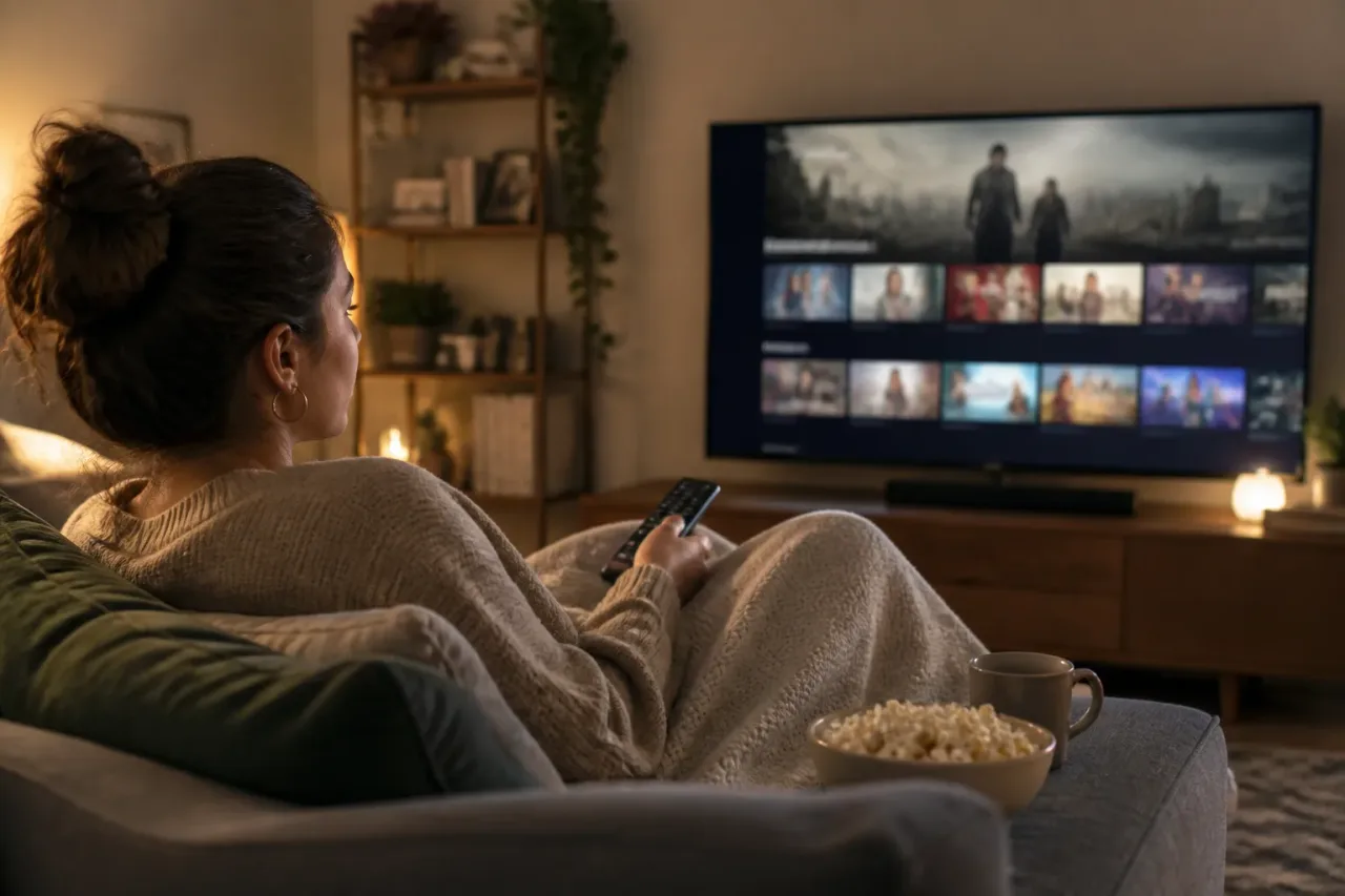 Pessoa assistindo série curta no fim de semana