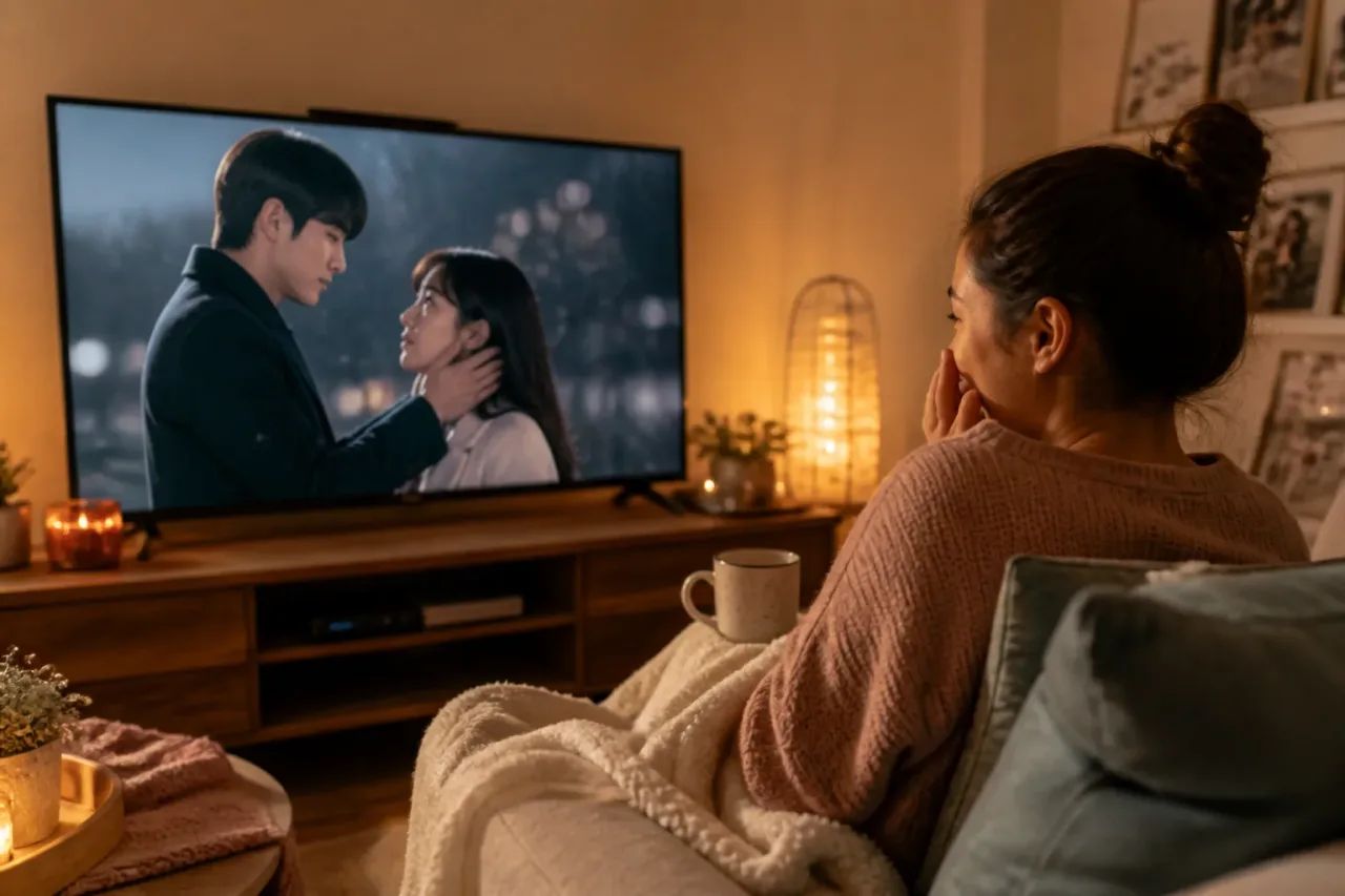 Pessoa assistindo dorama romântico