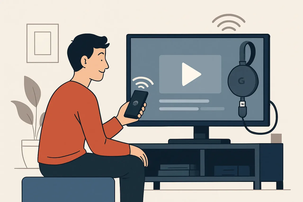 Chromecast device plugged into TV HDMI port