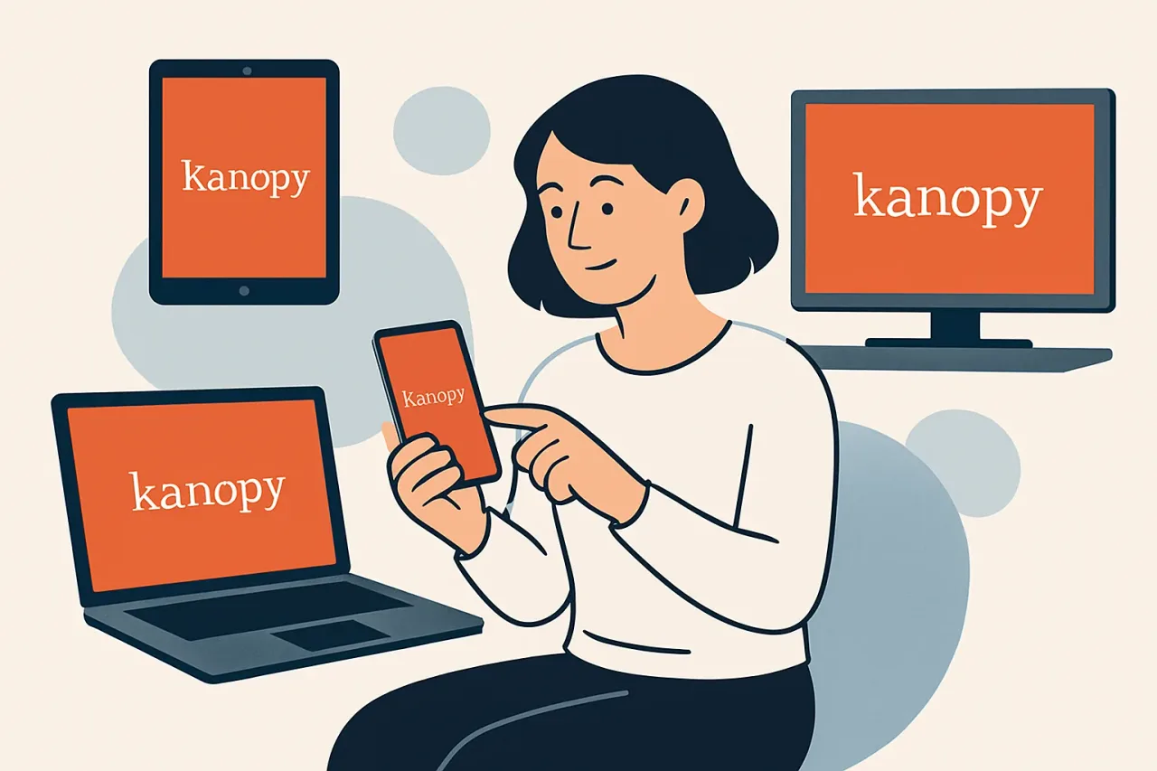 Kanopy app interface displayed on a tablet.