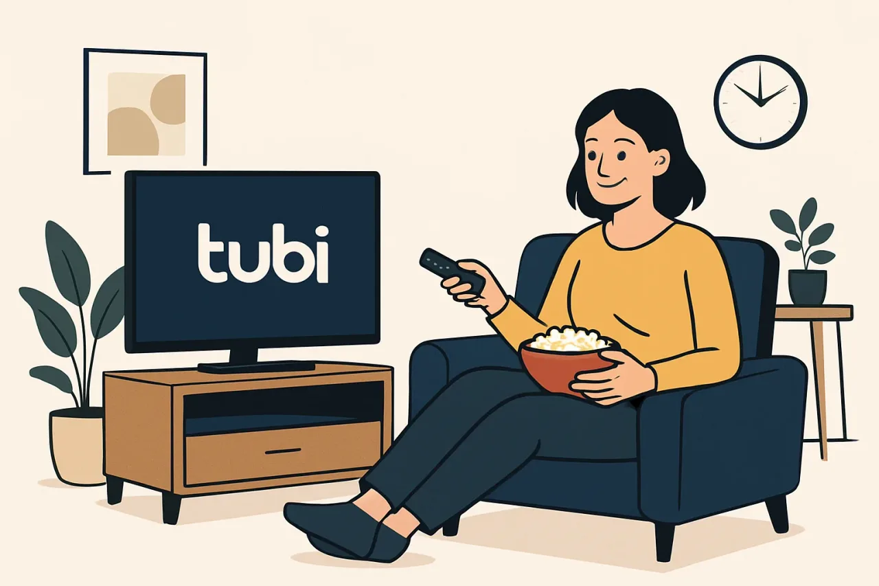 Tubi TV streaming on a smart television in a cozy living room.