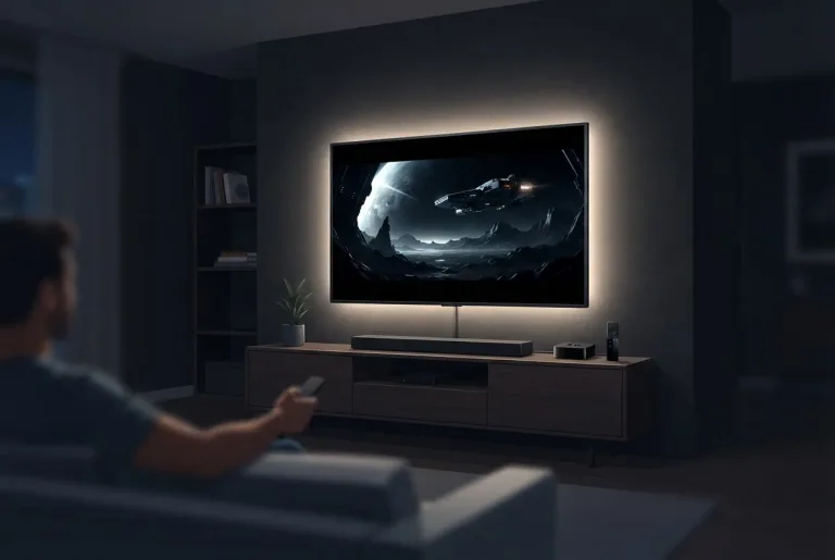 TV bias lighting setup behind flat screen