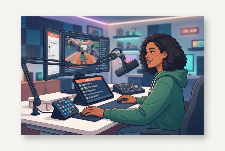 A clean live streaming workspace setup