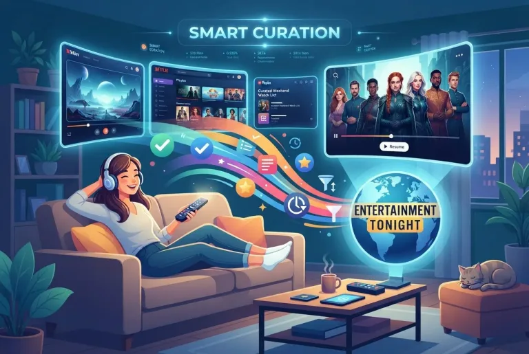 A clean living room setup showing a television screen with streaming options.