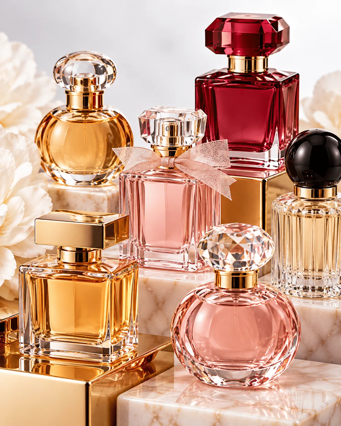 Small perfume bottles representing fragrance products