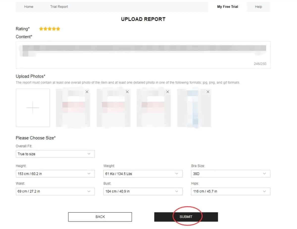 SHEIN product review report and points information