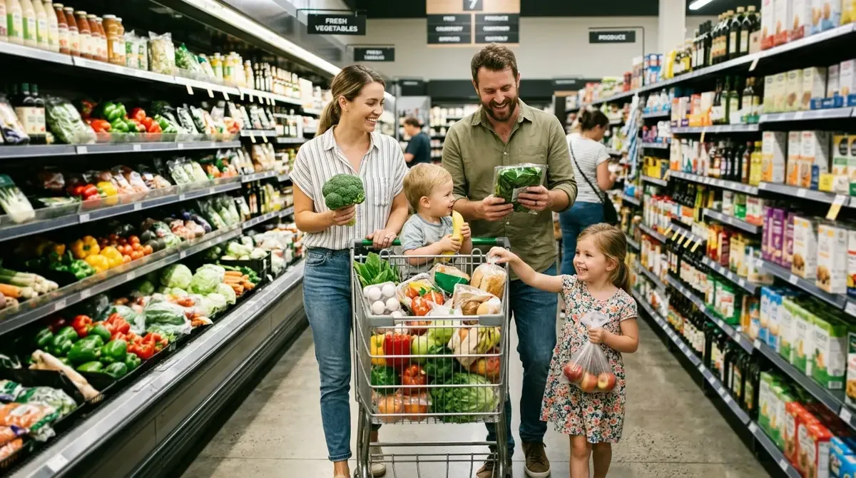 Family shopping for groceries