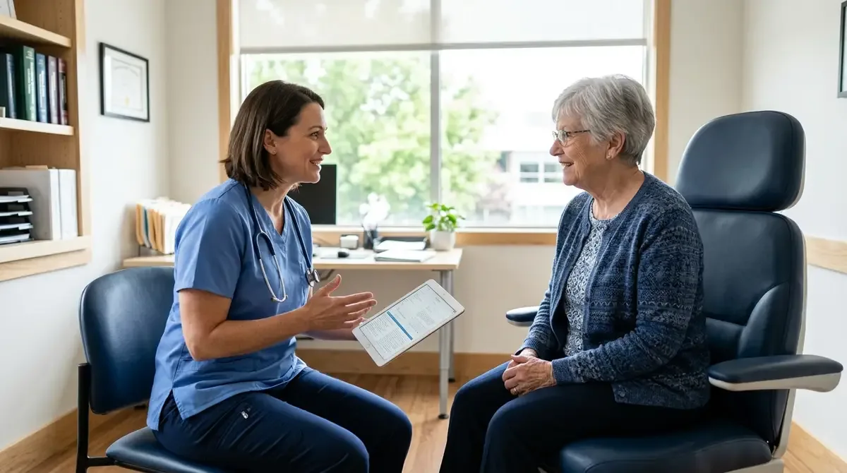 Senior woman talking with her doctor
