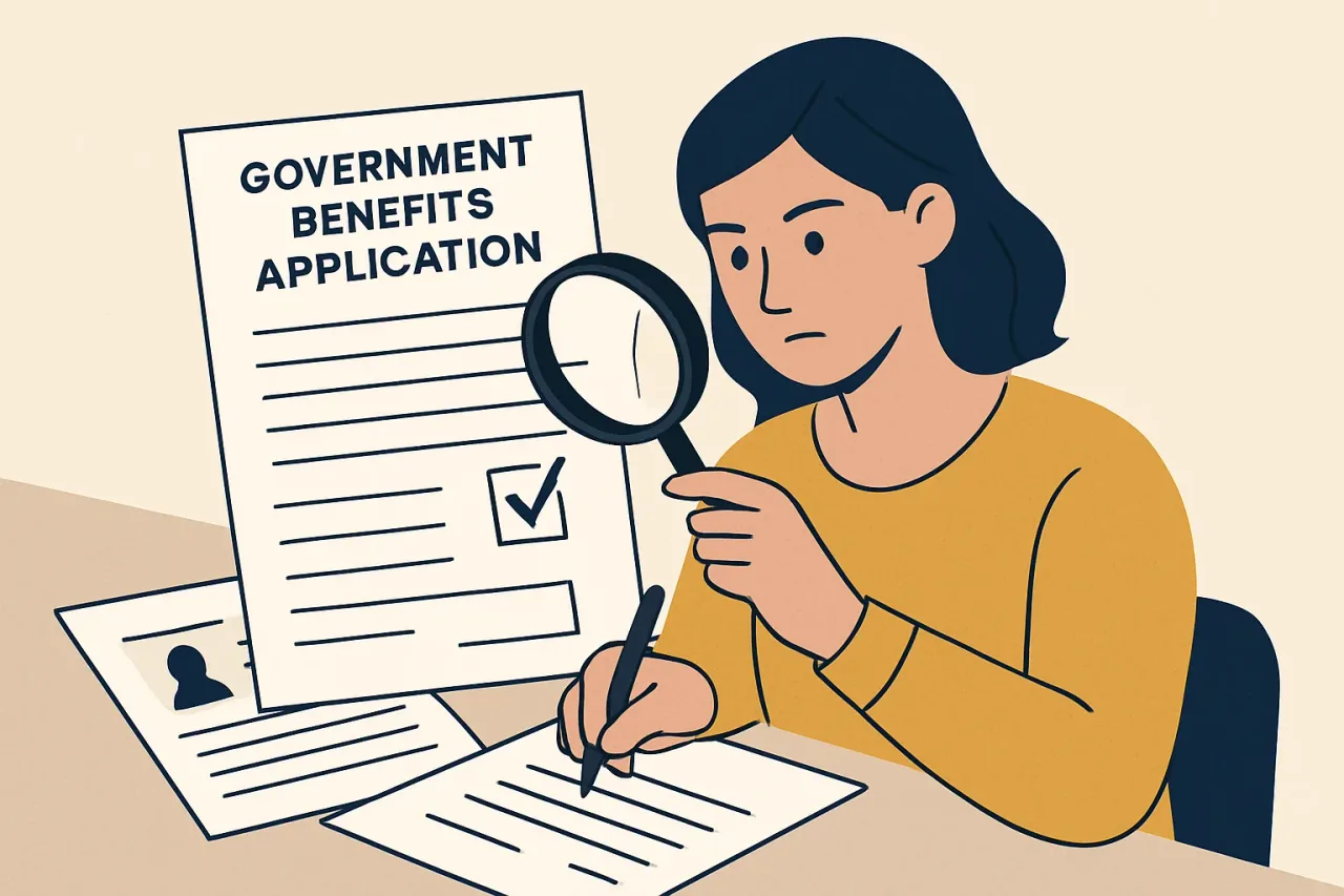 Person reviewing benefit application documents