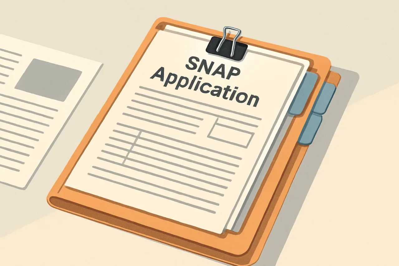 SNAP application paperwork organized in a folder