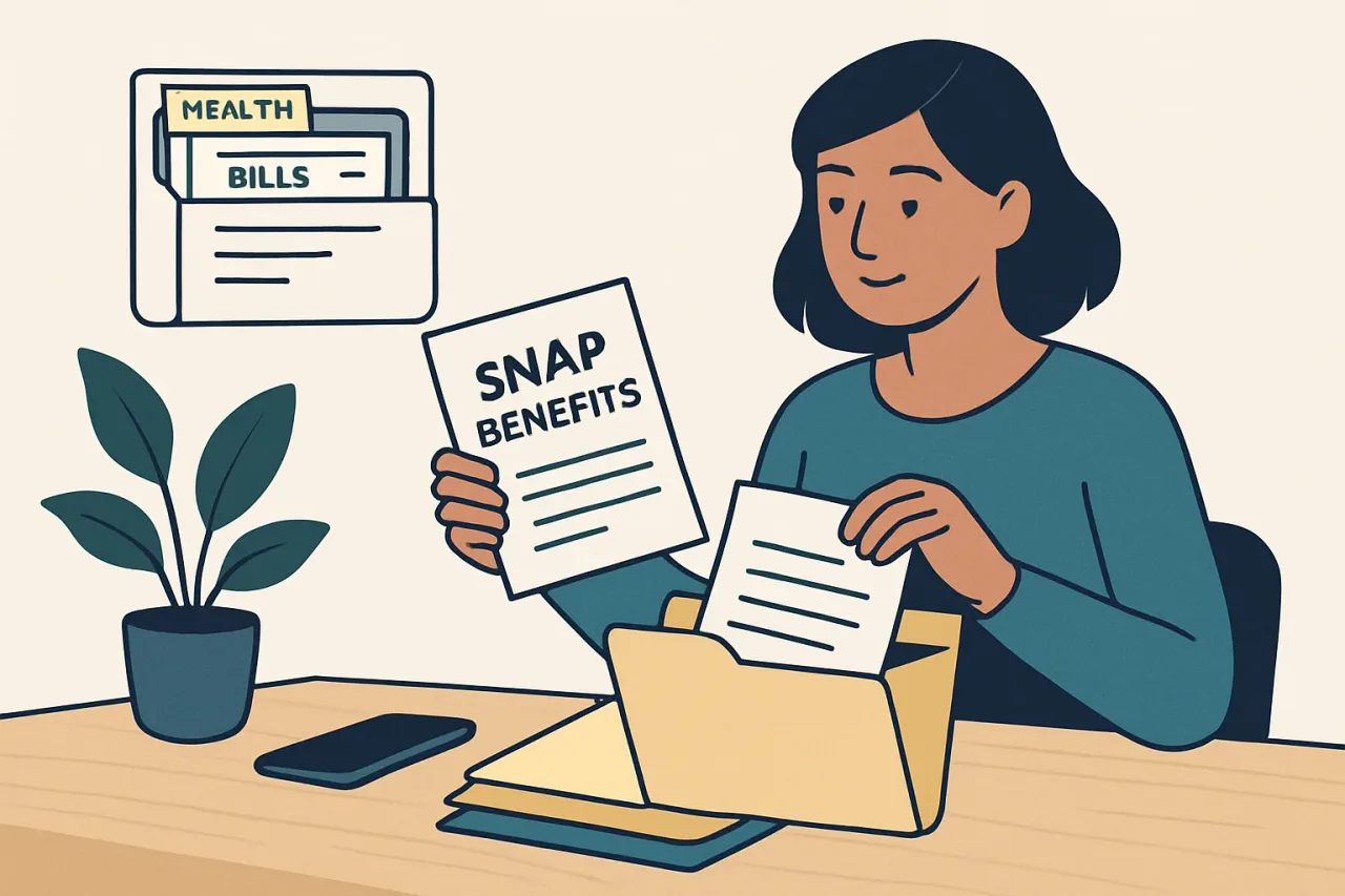 Organized paperwork for managing SNAP Benefits