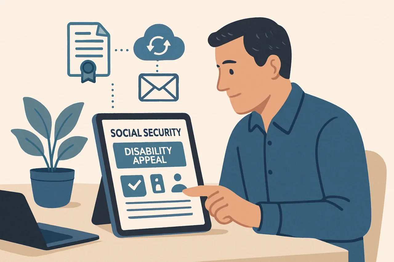 A claimant uses an online portal for Social Security Disability appeals