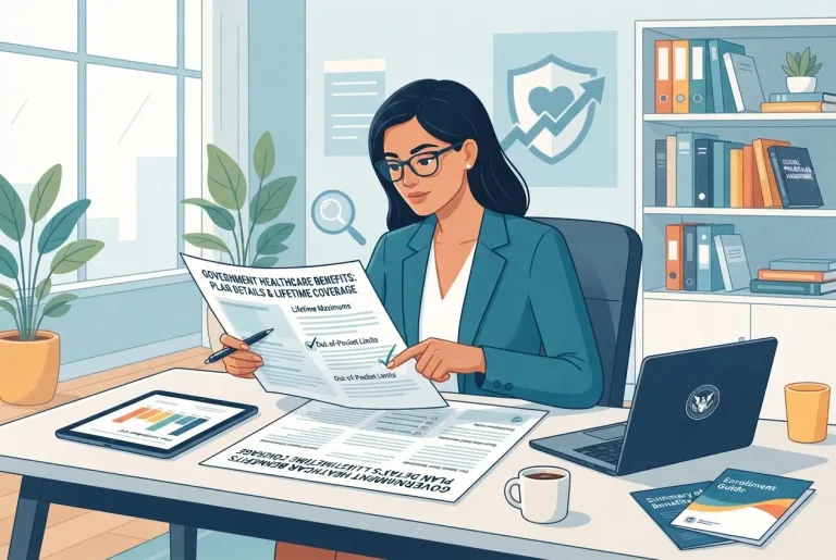 A person reviewing health insurance documents at a desk.