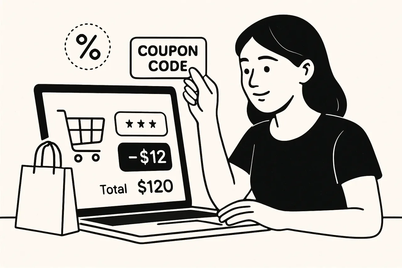 Person entering a coupon code online during checkout