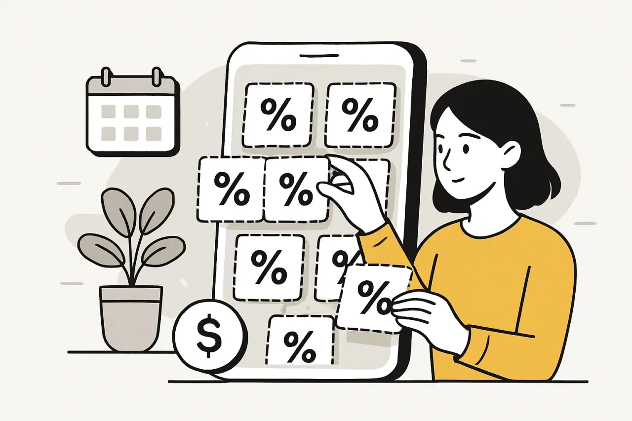 Organized digital coupons in a mobile shopping app interface.