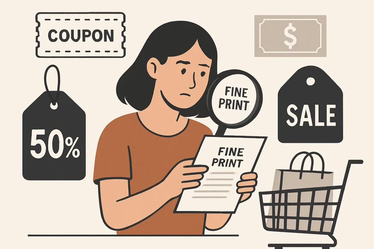 Person reviewing shopping coupon details