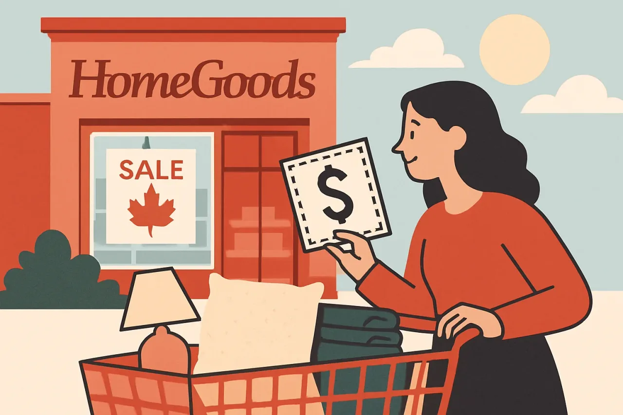 Home Goods store with sales banners and coupon deals