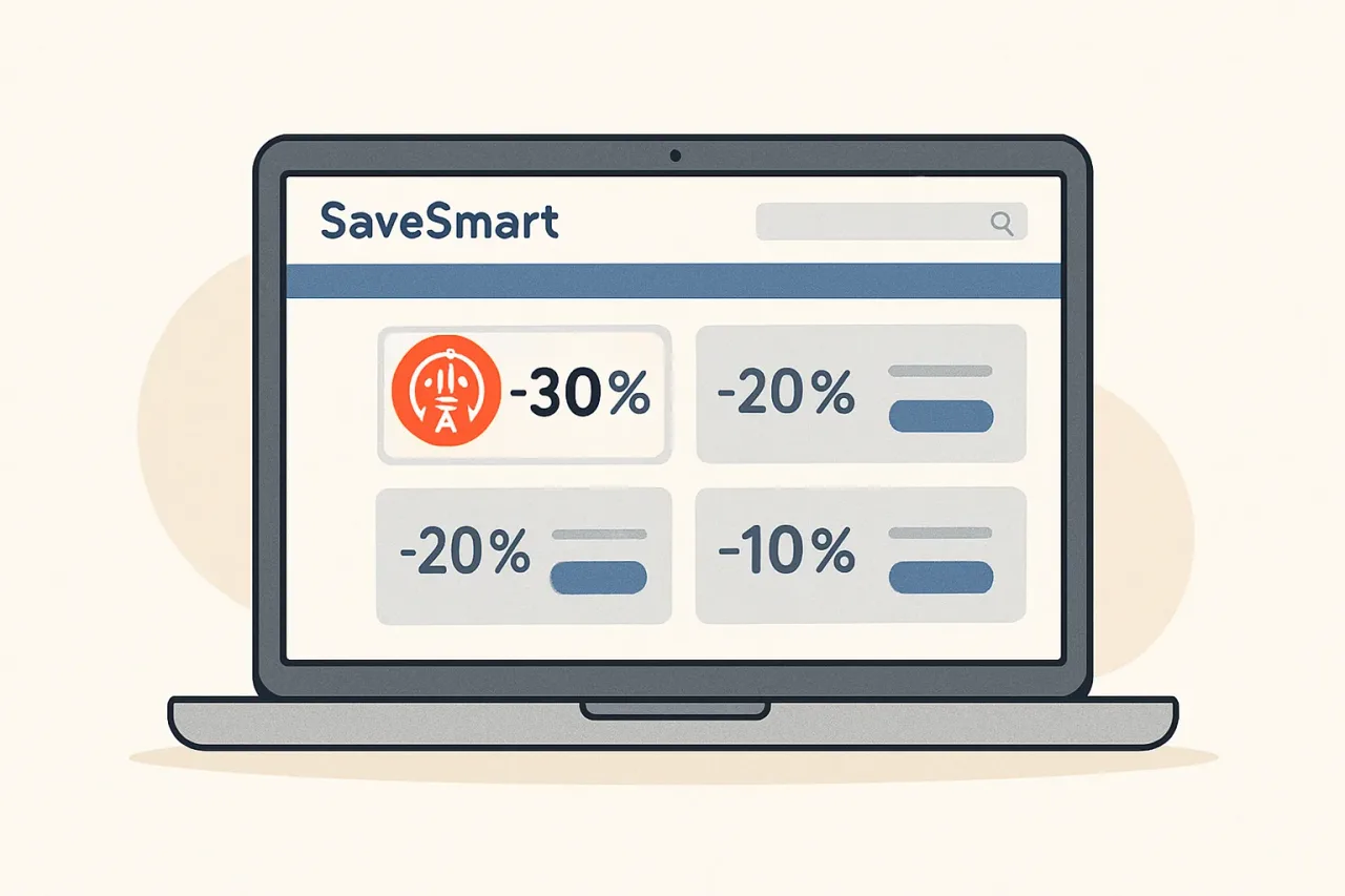 Highlighted flash sale extenders in the SaveSmart app.
