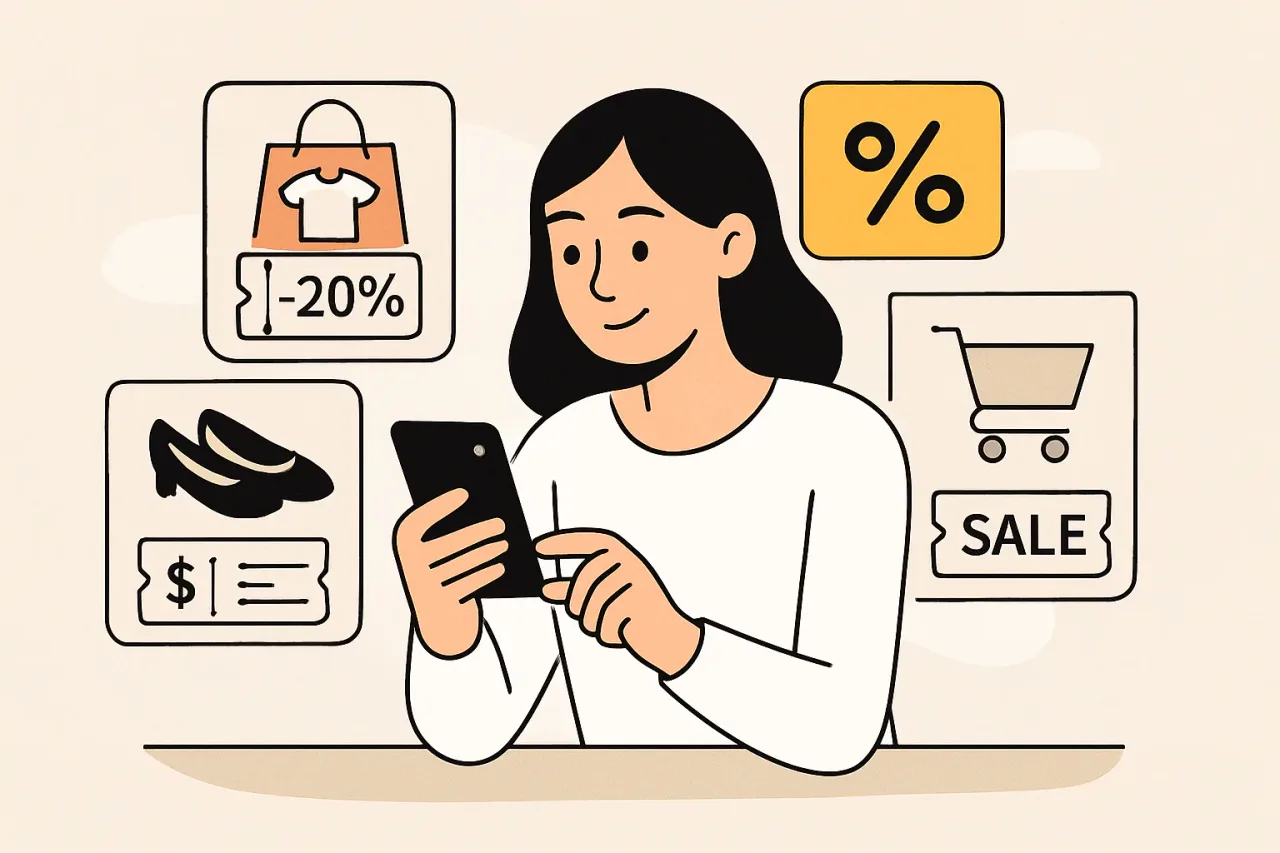 Person browsing coupon deals online