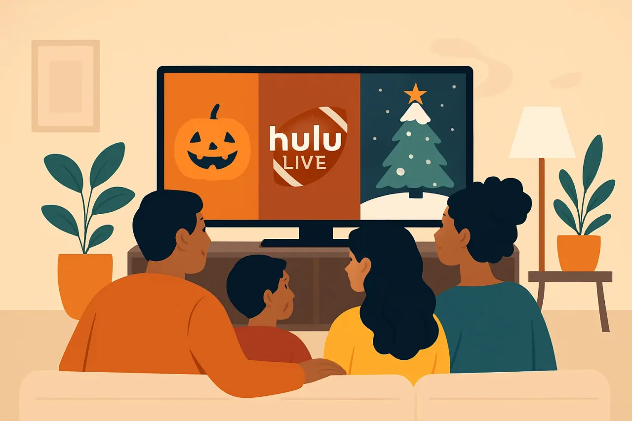 Family streaming Hulu Live content in their living room