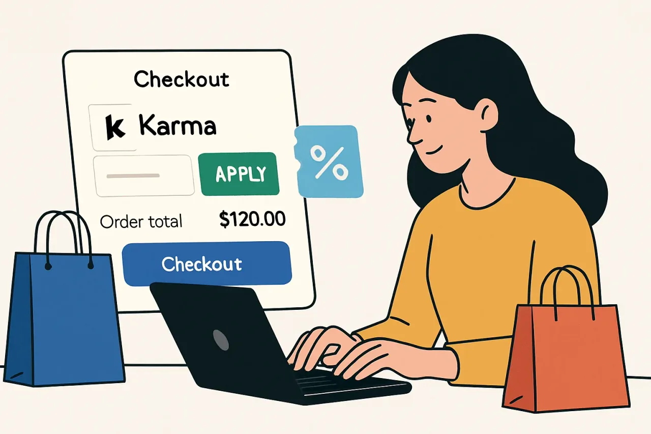 Person using Karma browser extension for shopping deals