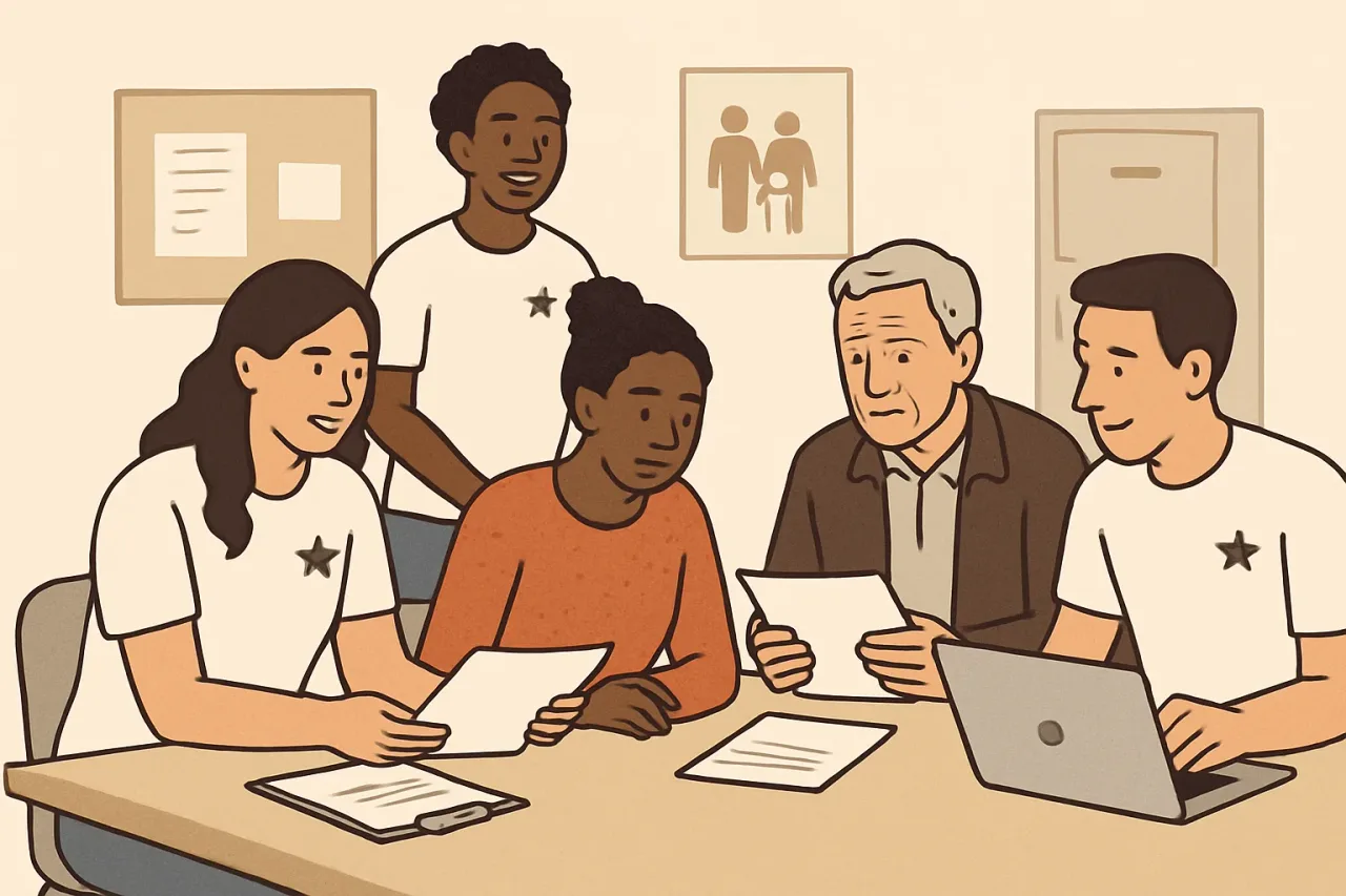 Volunteers helping residents apply for government benefits