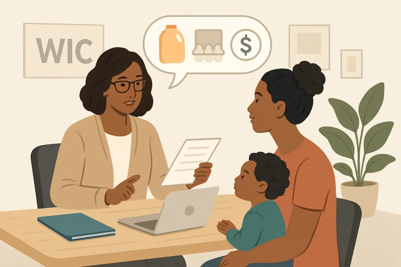 WIC counselor helping parent at a first appointment