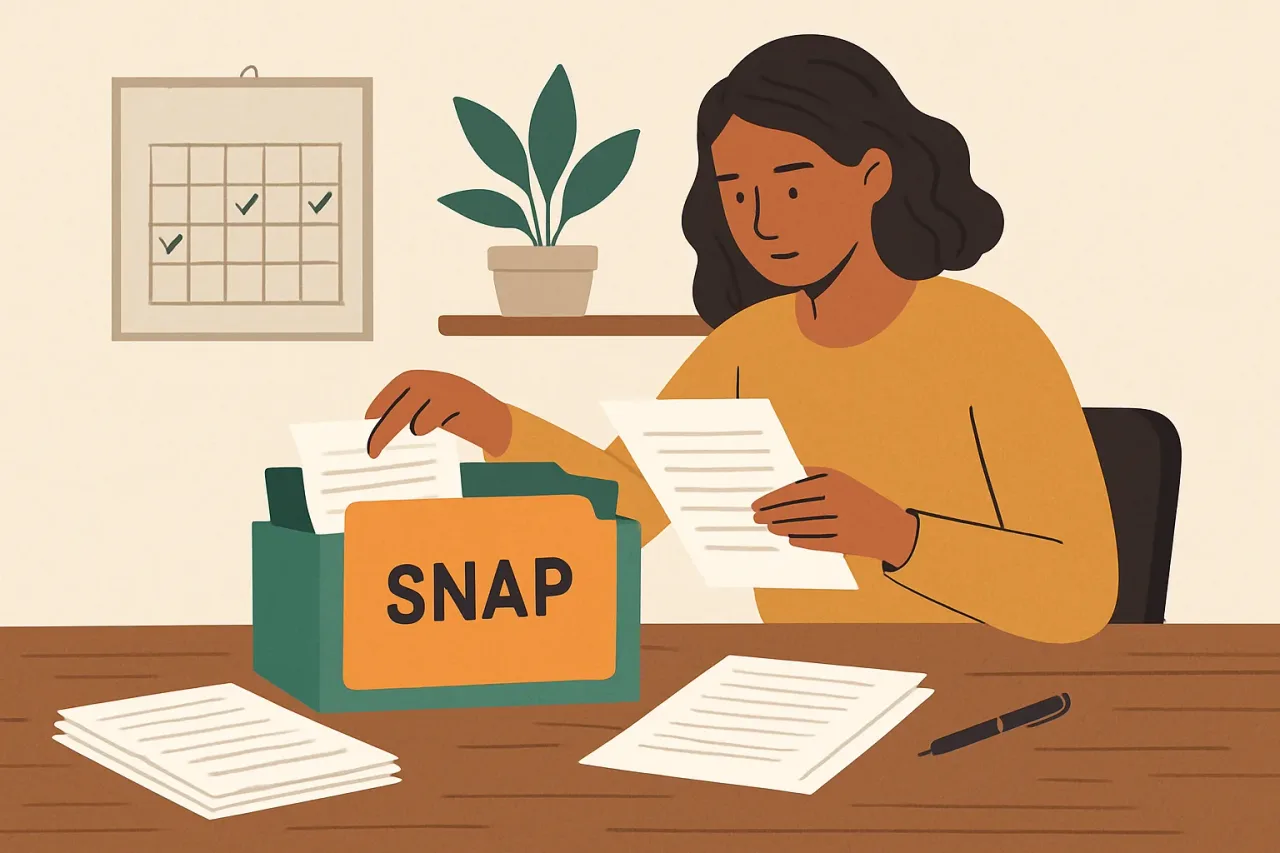 Folders and documents neatly organized for SNAP renewal
