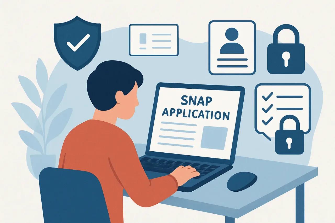 Person reviewing SNAP application privacy guidelines on a laptop