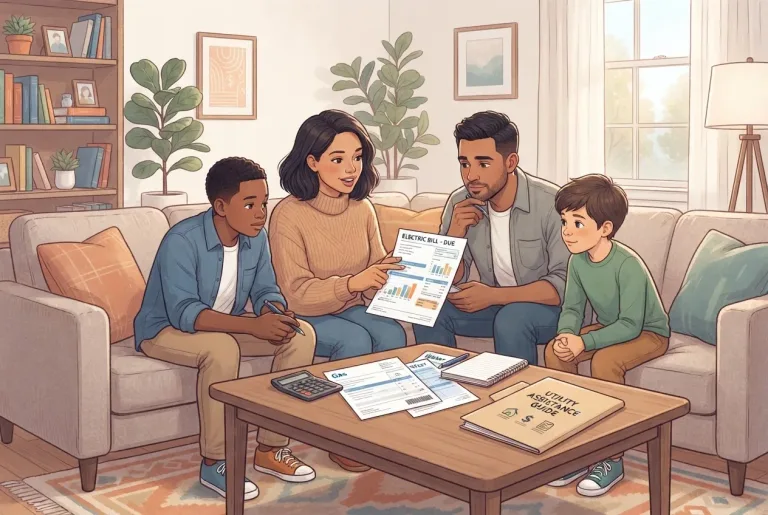 Family reviewing utility bills for LIHEAP utility assistance eligibility