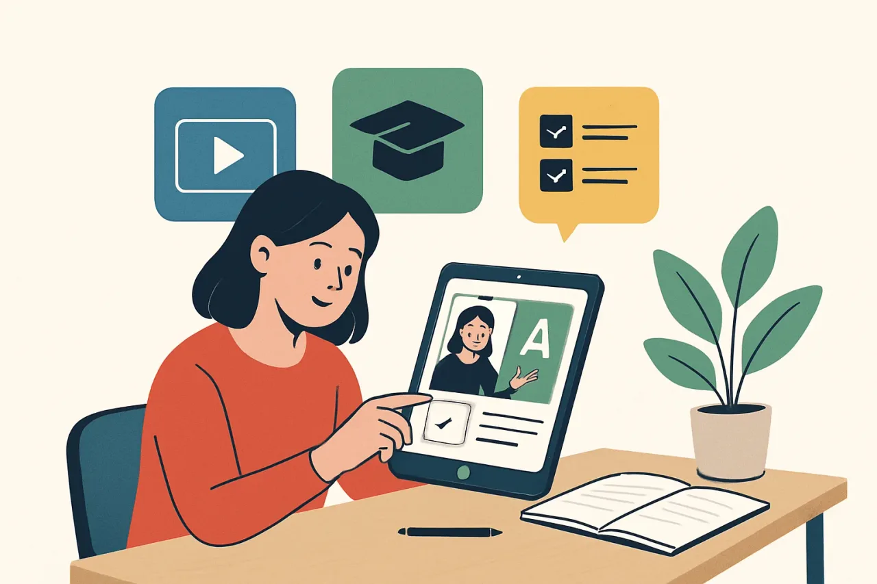 Beginner using an education app on a tablet