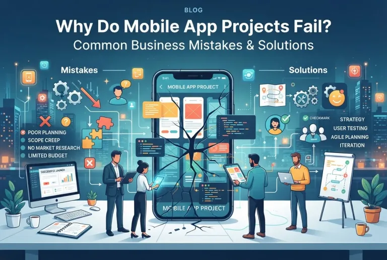 Featured image for: Why Do Mobile App Projects Fail? Common Business Mistakes & Solutions