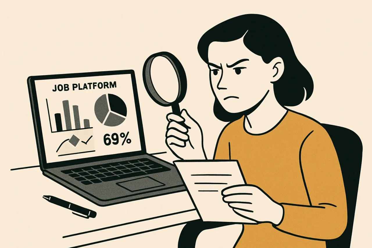 Person analyzing employment statistics on a laptop screen