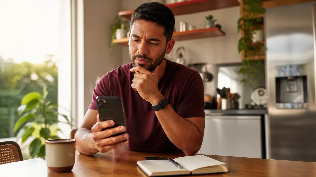 Pessoa revisando permiss�es de aplicativos em um smartphone