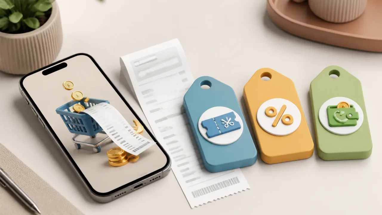 Cupom, cashback ou desconto direto: como comparar a economia — imagem editorial humanizada