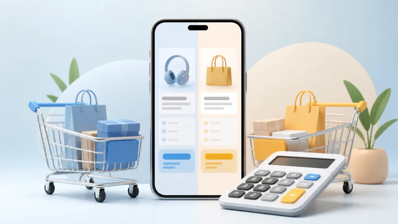 Como comparar o preço final antes de fechar uma compra online — imagem editorial humanizada