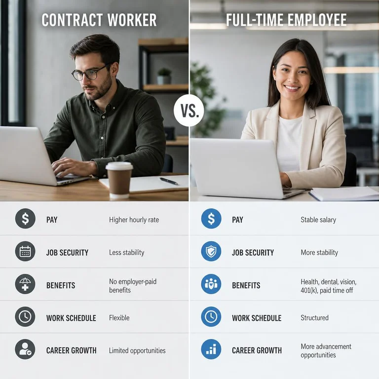 Contract vs Full Time Employment: Actual Differences in Pay, Benefits, and Security