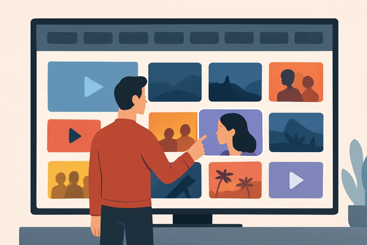 Smart TV screen with personalized streaming recommendations displayed prominently