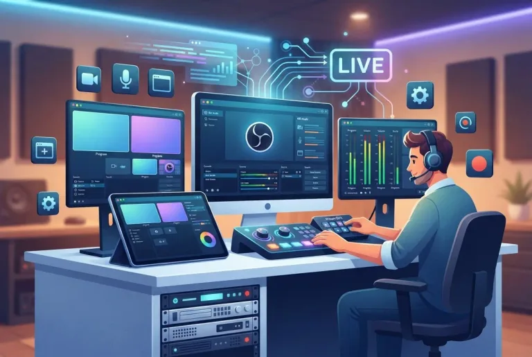 OBS Studio workspace setup on a desktop monitor