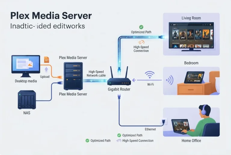 Plex Media Server dashboard showing network settings