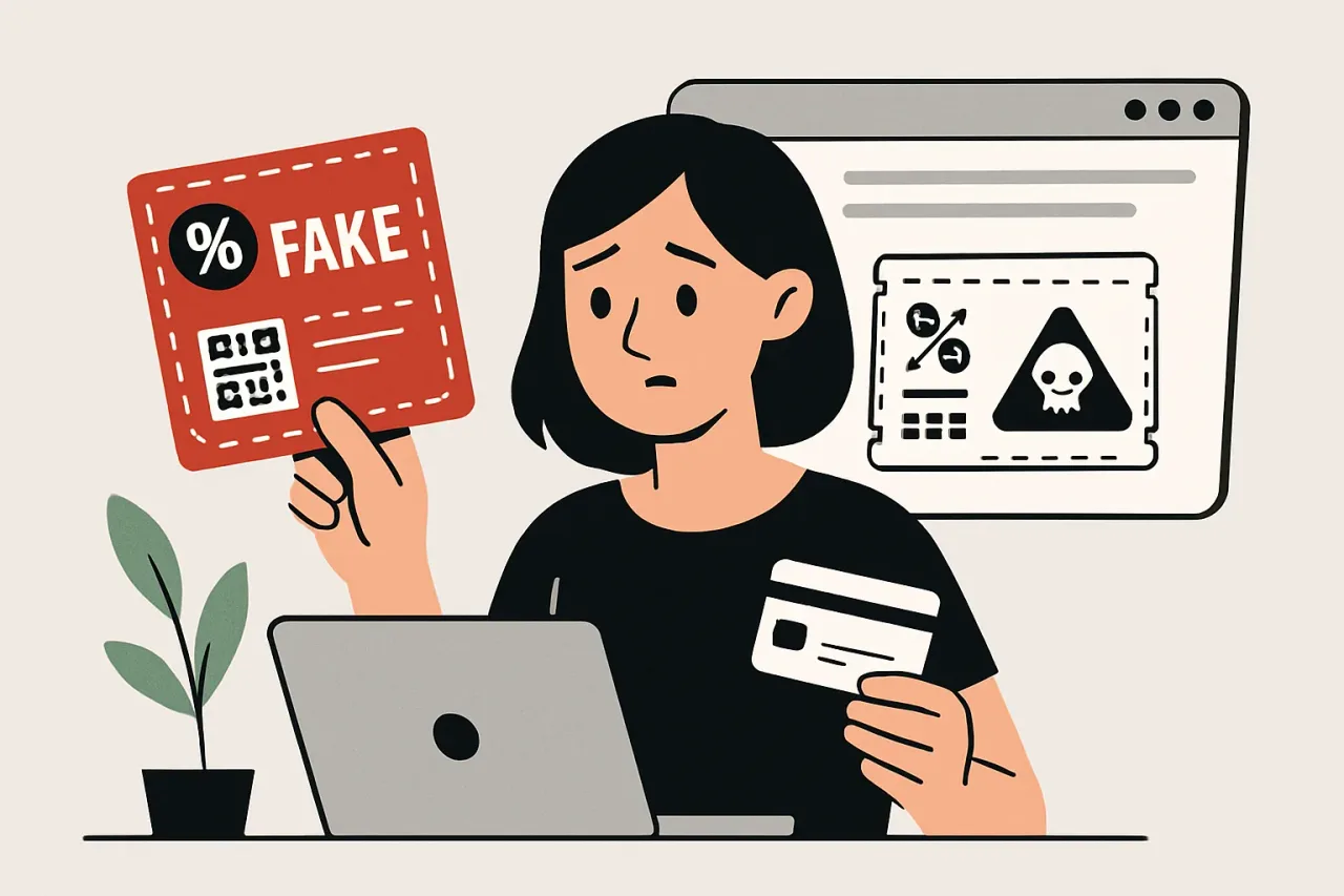 Fake coupon scam warning on a website