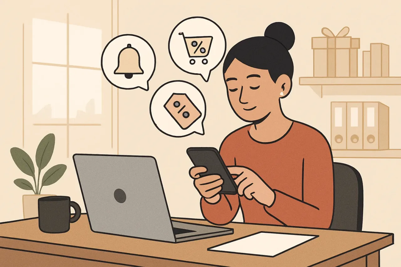 Person setting up sale notifications on phone.