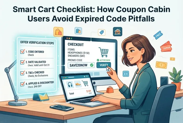 A person checking digital coupon codes on a mobile device during online checkout.