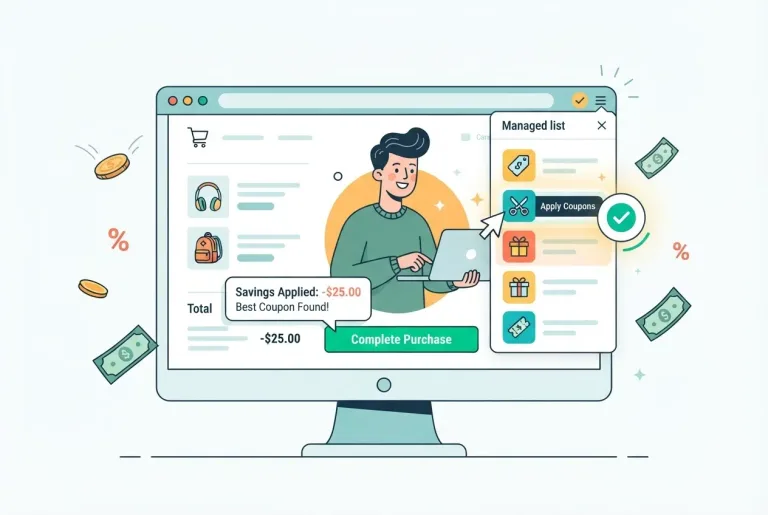 Browser extensions menu showing shopping and discount tools