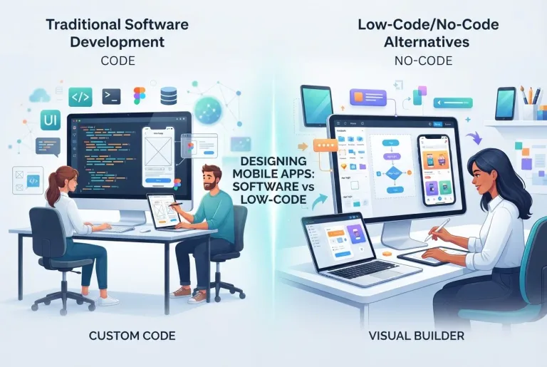 Featured image for: How to Design a Mobile App: Software vs Low-Code Alternatives